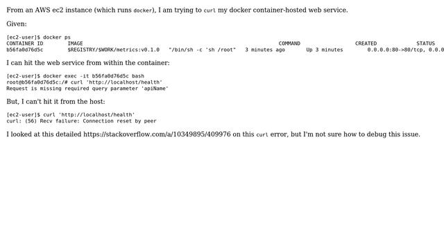 curl (56) Recv failure: Connection reset by peer - when hitting docker container смотреть онлайн