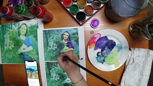 Рисую эскиз картины гуашью. Автопортрет. // Gouache painting смотреть онлайн