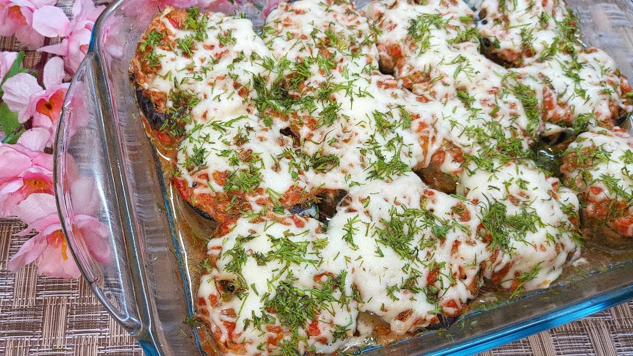 Быстрый ужин из баклажанов в духовке. Рулетики из баклажанов с фаршем. Простой рецепт смотреть онлайн