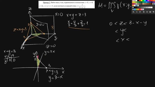 Масса объемного тела.Тройной интеграл смотреть онлайн