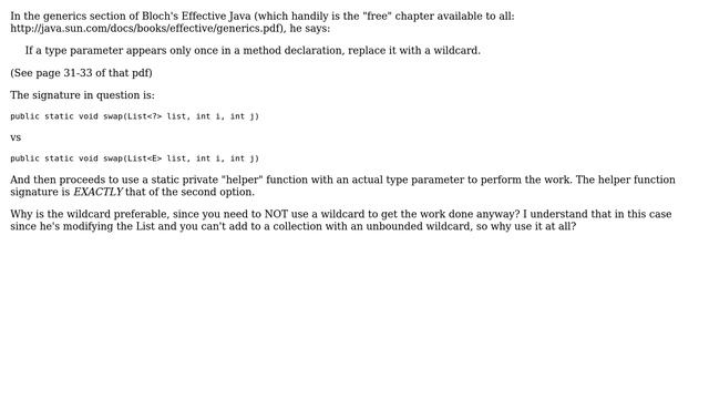 Why prefer a wildcard to a type discriminator in a Java API (Re: Effective Java)? смотреть онлайн