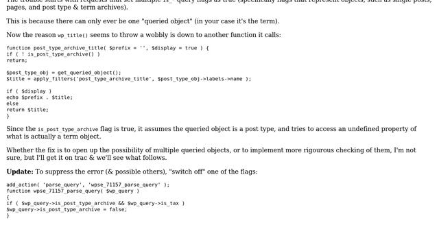 Wordpress: Undefined property: stdClass::$labels in general-template.php post_type_archive_title() смотреть онлайн