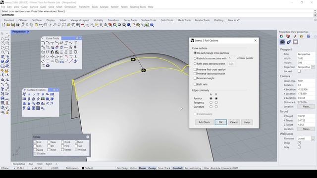 Rhino 3D Tutorial: Sweep2 (Sweep 2 Rails) Command смотреть онлайн