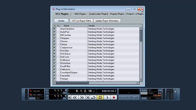 Cubase 5, прописываем путь к VST инструментам Guitar Rig 5