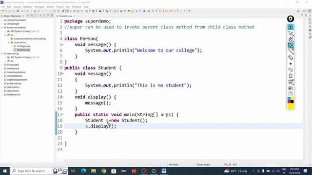 The use of super keyword to invoke parent class method from child class method|| java programming смотреть онлайн