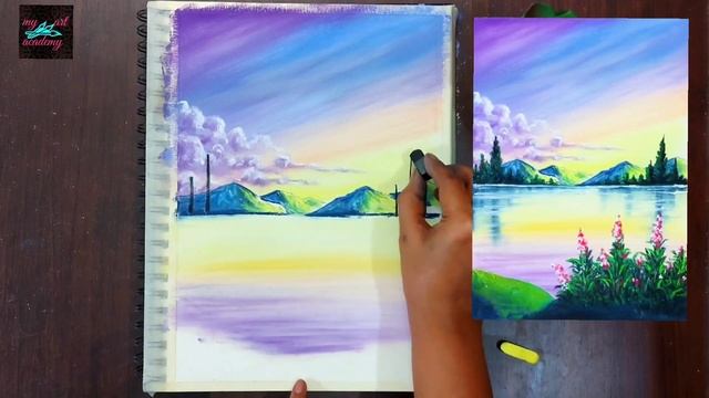 Tricks to Draw ? SKY, WATER, FLOWERS (step by step) Tutorial - Soft Pastel Drawing / Painting смотреть онлайн