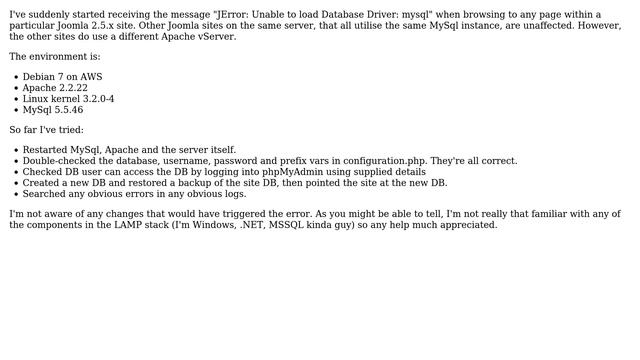 DevOps & SysAdmins: Joomla 2.5: JError: Unable to load Database Driver: mysql (2 Solutions!!) смотреть онлайн