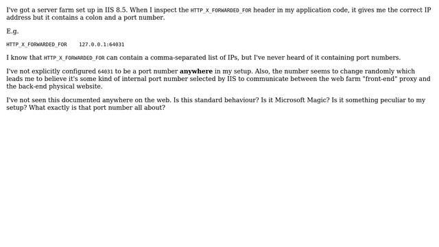 DevOps & SysAdmins: IIS server farm with ARR: Why does HTTP_X_FORWARDED_FOR have a port number? смотреть онлайн