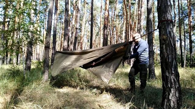 Туристический гамак. Комплект Tactik trip (Хаки). Один из вариантов установки тента-гамака Ptah. смотреть онлайн