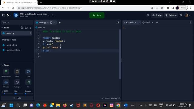 "HOW TO TOSS A COIN USING PYTHON"[PROGRAMMING WITH REEK] смотреть онлайн