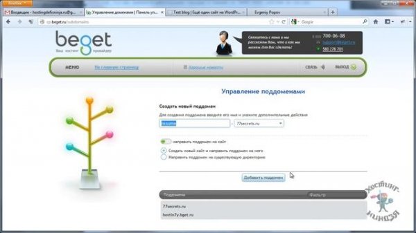 0045 Хостинг beget ru  Создаем поддомен