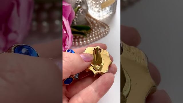 Французские клипсы с кабошонами в сине-голубых оттенках #винтаж #jewelry #винтажныеукрашения