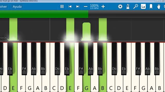 como tocar The show must go on de Queen. en piano keyboard, teclado. guía synthesia. смотреть онлайн