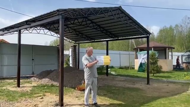 Навес 6,5х6,2м. Двухскатный навес из металлочерепицы.
