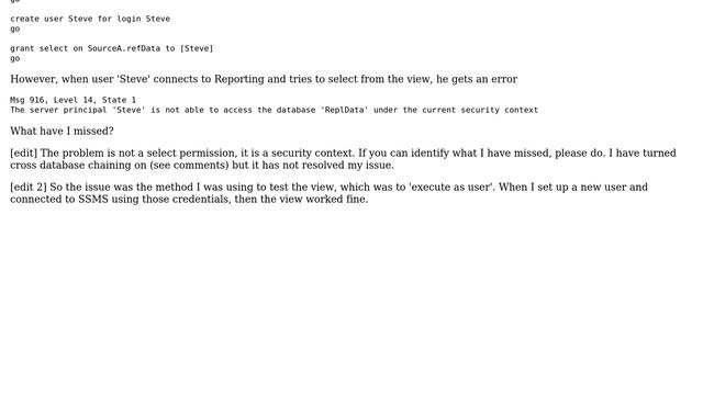 Error using view to limit data access between databases in SQL Server смотреть онлайн
