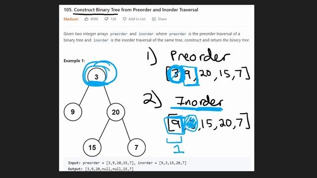 Construct Binary Tree from Inorder and Preorder Traversal - Leetcode 105 - Python смотреть онлайн