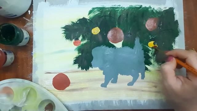 Как нарисовать котенка красками, поэтапно. Рисуем котенка под елкой легко. Новогодний котенок гуашь смотреть онлайн