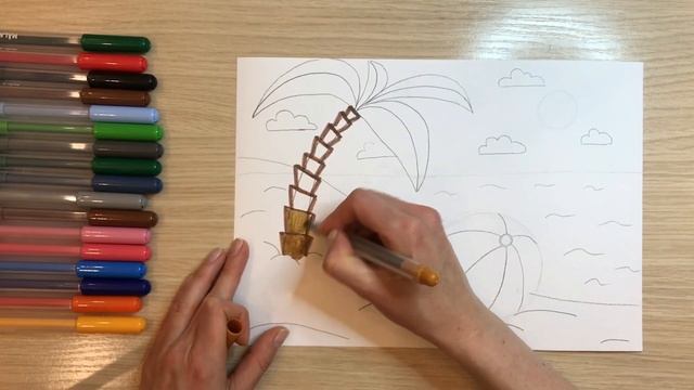 Летние каникулы лето рисунок мое лето море солнце рисунок пальмы мяч песок летний день смотреть онлайн