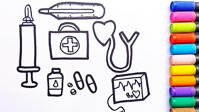 Glitter Medical Instruments Drawing Colouring ? for kids and toddlers Easy Drawing colourful drawin смотреть онлайн
