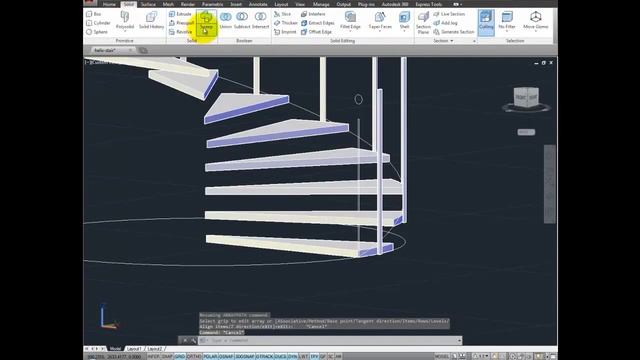 Autocad 3D How to Draw a stair case, handrail & Post смотреть онлайн