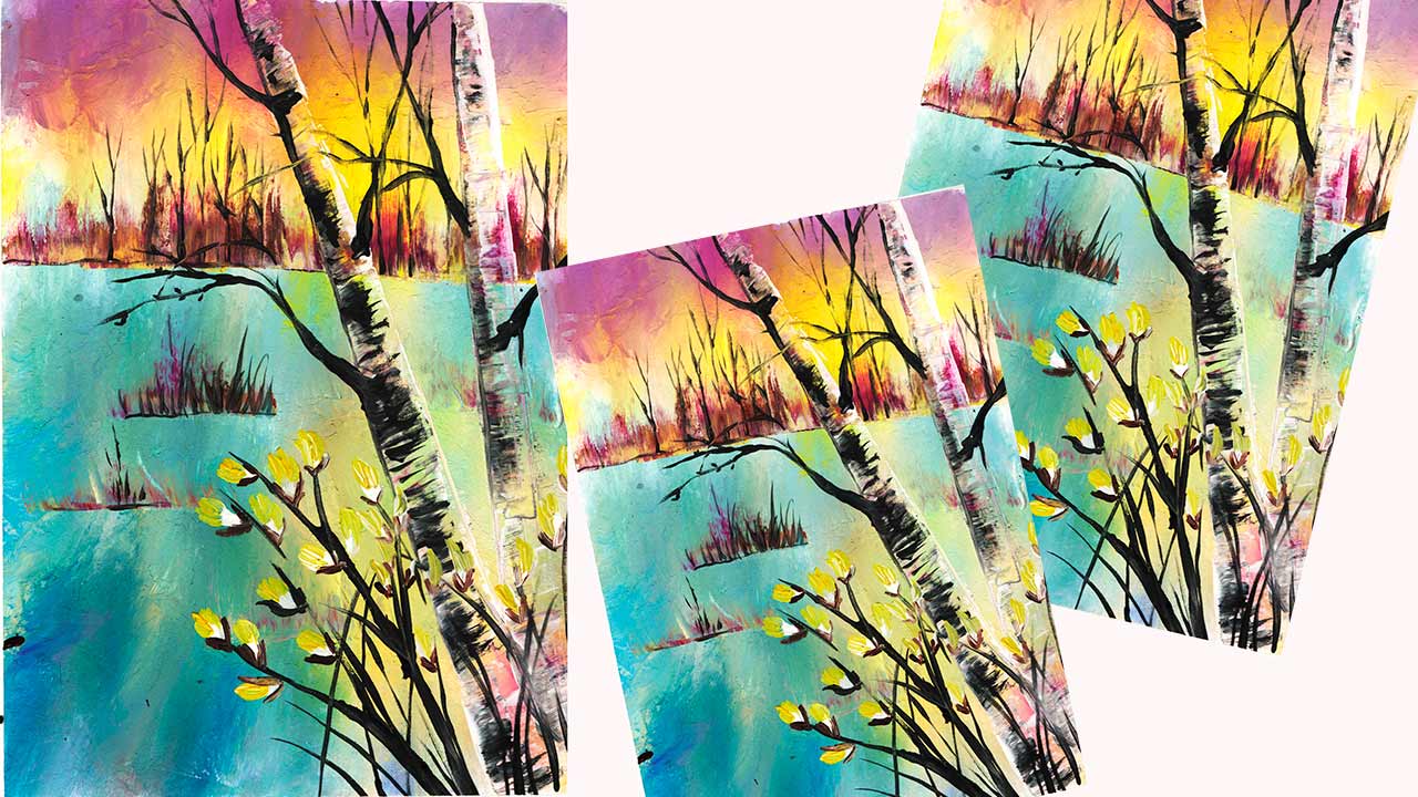 Как нарисовать вербу. Рисуем березу. Рисуем весну. Пейзаж гуашью. смотреть онлайн