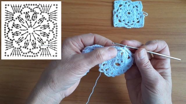 Квадратный мотив безотрывным способом. Вяжем крючком. смотреть онлайн
