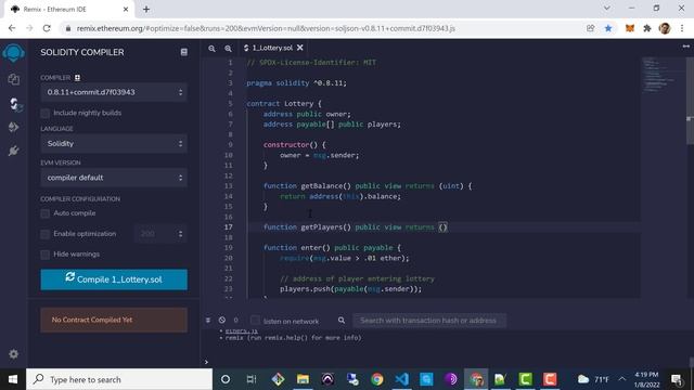 Smart Contract Tutorial - Create a lottery smart contract in Solidity смотреть онлайн
