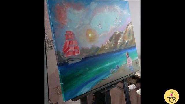 Картина маслом Ассоль. Девушка, море и корабль. смотреть онлайн