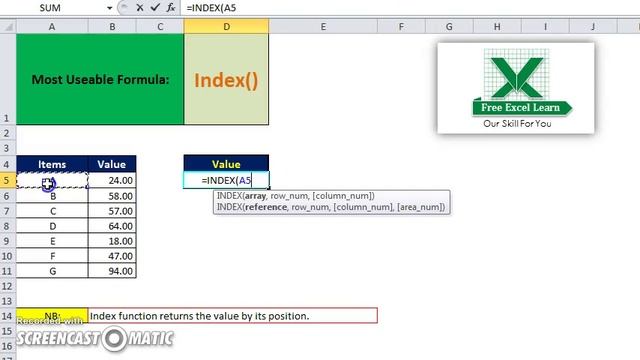 Excel formula - Index Function смотреть онлайн