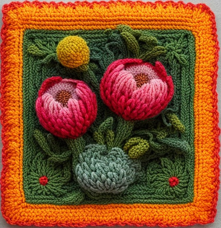 ВЯЗАНИЕ. Квадратные мотивы с цветами и листьями от нейросети. ПОДБОРКА №5. смотреть онлайн