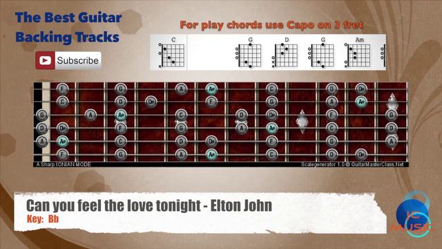 🎸 Can You Feel The Love Tonight - Elton John Guitar Backing Track with scale chart and chords смотреть онлайн