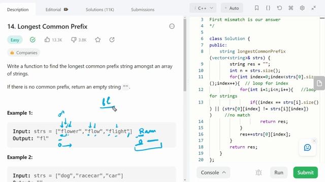 Longest Common Prefix | Leetcode 14 | String | C++ смотреть онлайн