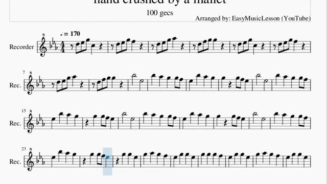 Recorder Sheet Music: How to play hand crushed by a mallet by 100 gecs смотреть онлайн