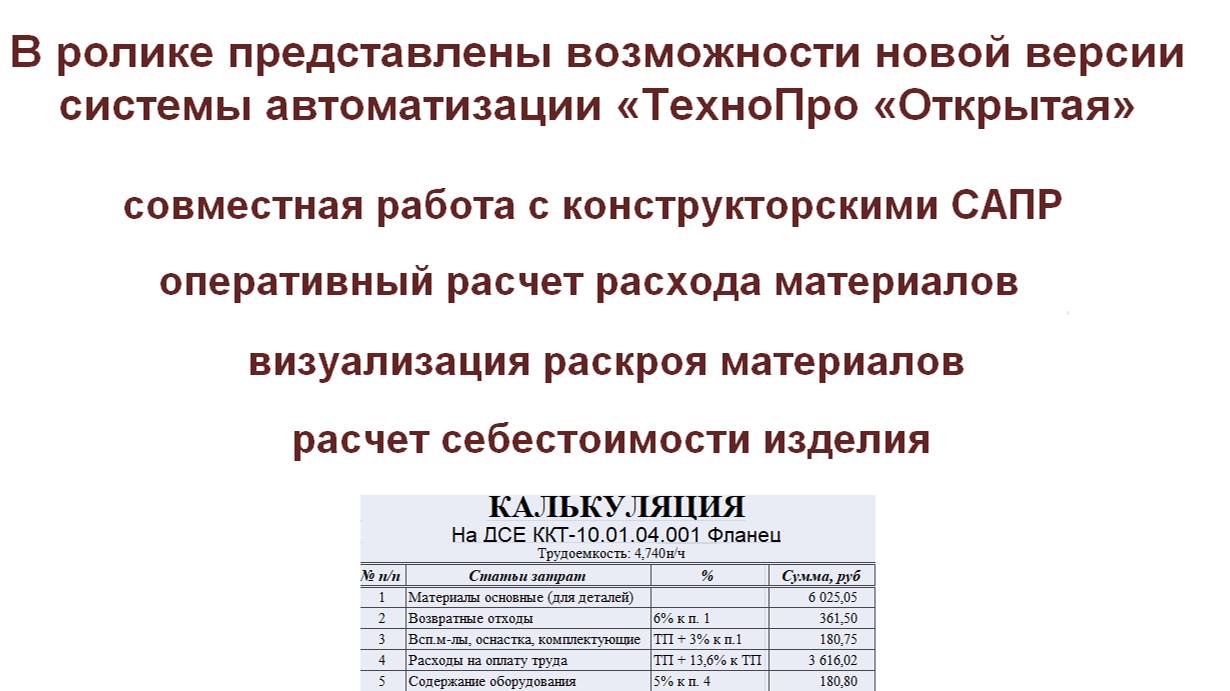 Расчет себестоимости, материалов, карт раскроя в системе ТехноПро