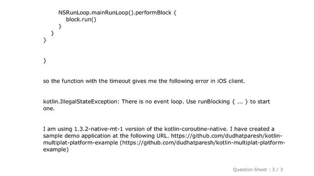 iOS : withTimeout function gives IllegalStateException: There is no event loop. Use runBlocking { . смотреть онлайн