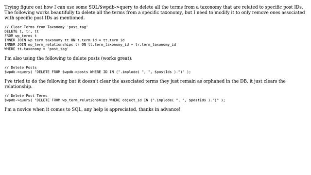 Wordpress: Clear Terms from Taxonomy for Specific Post IDs? смотреть онлайн