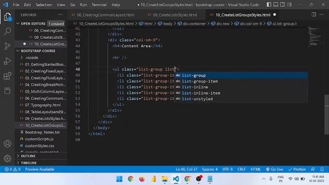 Bootstrap - Creating Tables and Applying Classes, Writing the Lists and ListGroups смотреть онлайн