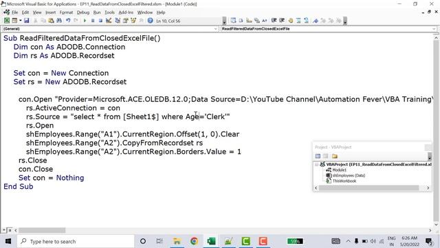 Read Filtered Data From Closed Excel File | Advanced VBA In Hindi