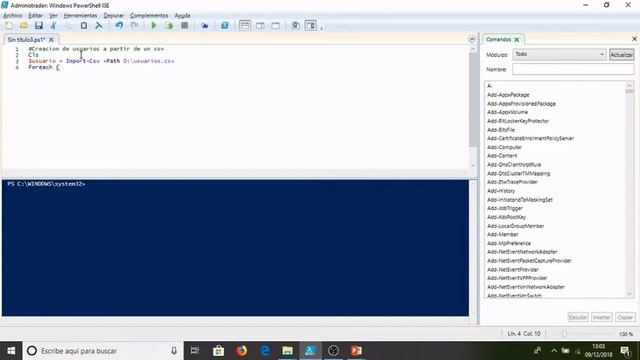Creando usuarios a partir de un archivo csv en Powershell ISE смотреть онлайн