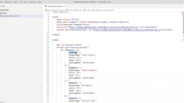 tabulator js tutorial | tabulator js example