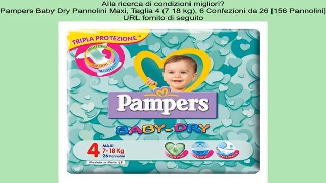 Pampers Baby Dry Pannolini Maxi, Taglia 4 (7 18 Kg), 6 Confezioni Da 26 [156 Pannolini]