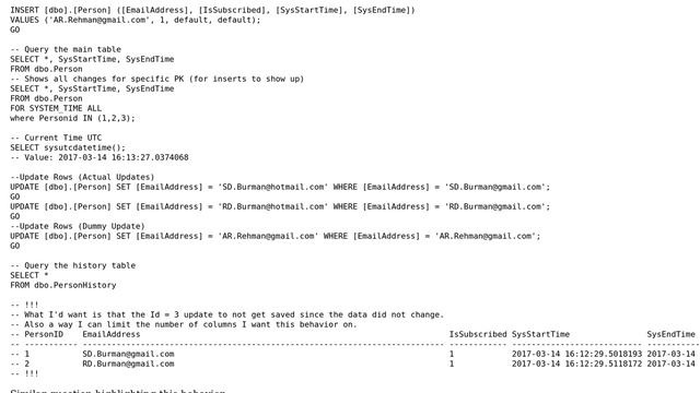Change the behavior of temporal tables to log actual value changes rather than dummy updates смотреть онлайн