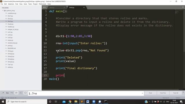 Python 49 #6 Deleting elements from dictionary Program | 11th CBSE Hindi| Computer Science 2021 смотреть онлайн