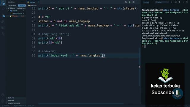 Belajar Python [Dasar] - 16 - Operasi dan manipulasi string (part 1) смотреть онлайн
