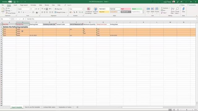ENG19072303 Excel Template ready to import Purchase Prices смотреть онлайн