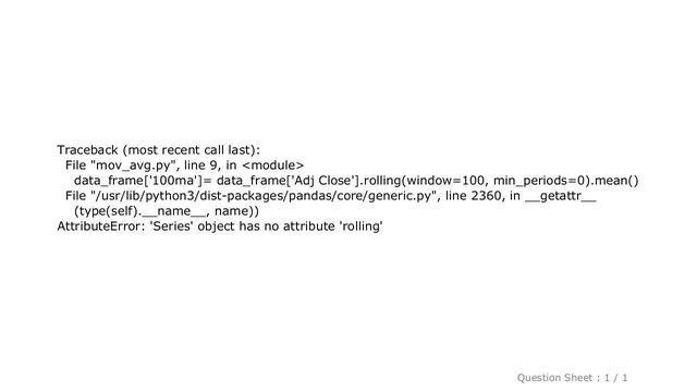 Pandas : AttributeError: 'Series' object has no attribute 'rolling' смотреть онлайн