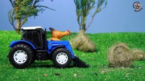 Мультик про Машинки - Динозавр, Трактор, Пожарная машина и Курочка. МанкиМульт