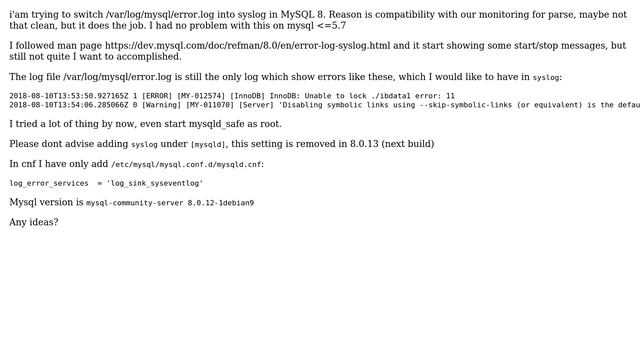 DevOps & SysAdmins: MySQL 8 - Error log into Syslog смотреть онлайн