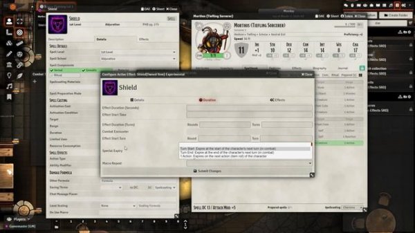 Foundry VTT Managing Spell Effects: Duration and Concentration