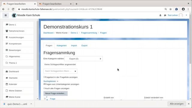Wie kann ich in Moodle Fragen exportieren und ein einen anderen Kurs importieren? смотреть онлайн